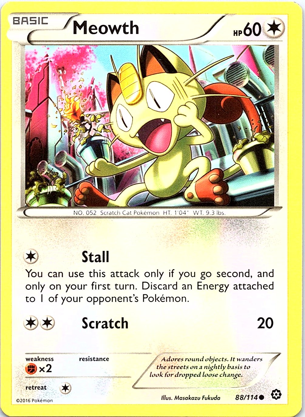 Meowth 88/114 Common Steam Siege Pokemon Heavily Played