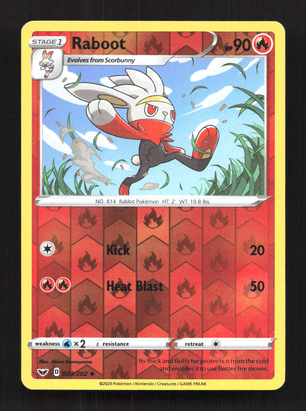 Raboot 033/202 Uncommon Sword & Shield Pokemon Reverse Holo Lightly Played