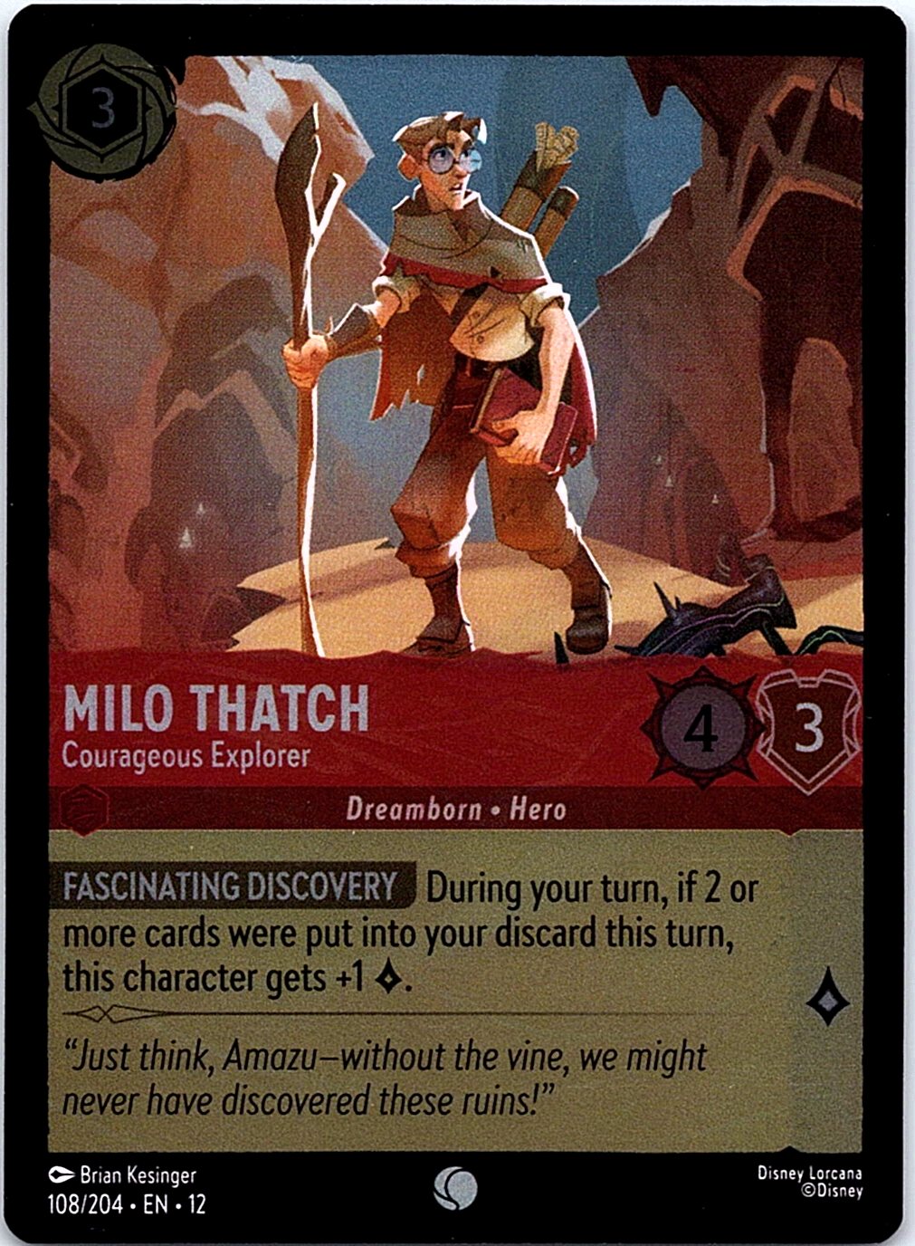 Milo Thatch - Courageous Explorer 108/204 Wilds Unknown Lorcana Cold Foil NM