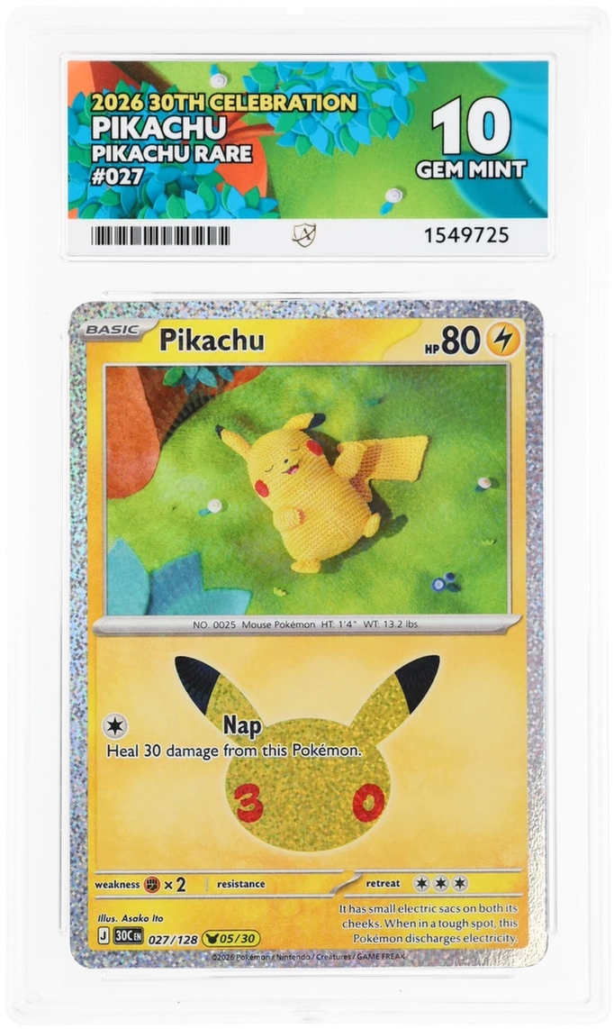 ACE 10, Gem mint Pikachu #027 Graded Card.