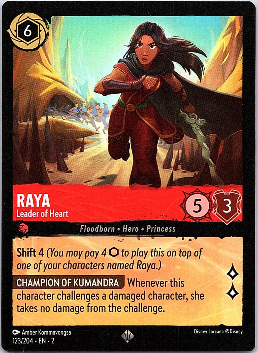 Raya - Leader of Heart 123/204 Super Rare Rise of the Floodborn Lorcana NM
