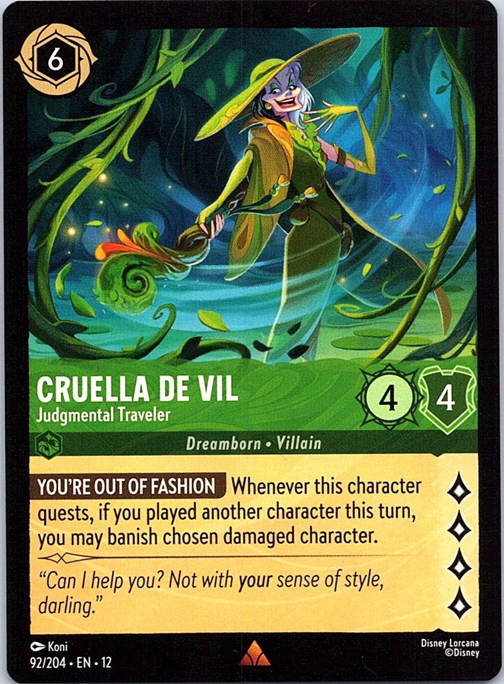 Cruella De Vil - Judgmental Traveler 92/204 Rare Wilds Unknown Lorcana Near Mint