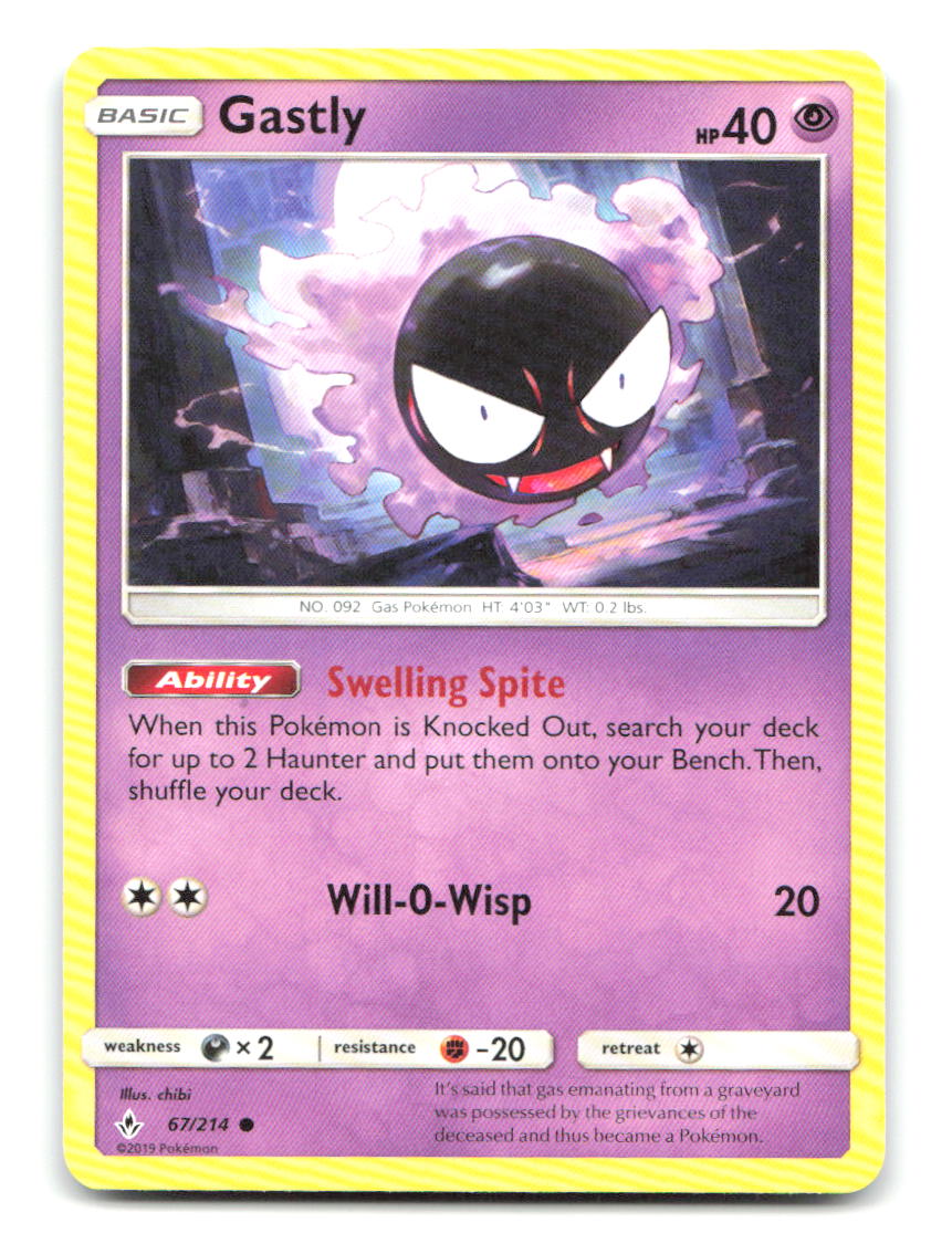 Gastly 67/214 Common Unbroken Bonds Pokemon Lightly Played