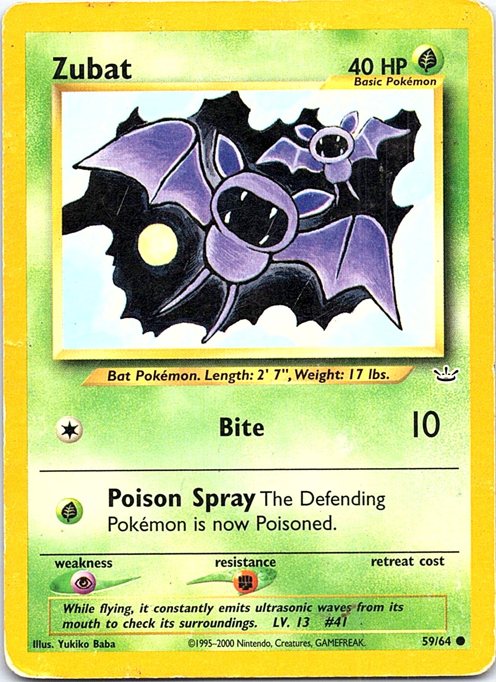 Zubat 59/64 Common Neo Revelation Pokemon Unlimited Heavily Played