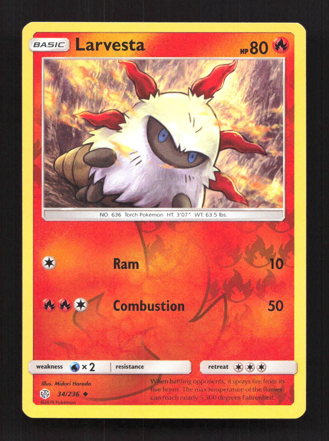 Larvesta 34/236 Uncommon Cosmic Eclipse Pokemon Reverse Holo Lightly Played