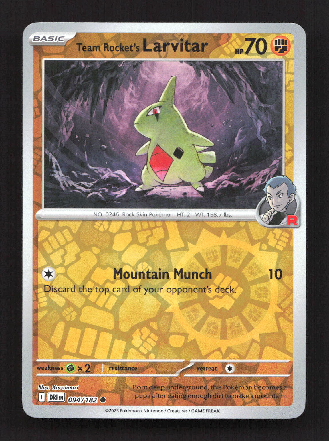 Team Rocket's Larvitar 094/182 Common Destined Rivals Pokemon Reverse Holo NM