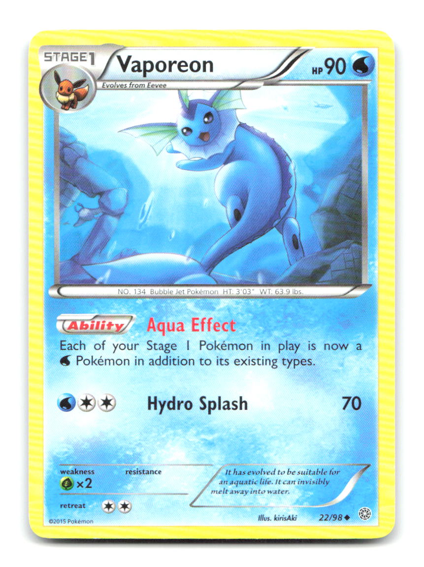 Vaporeon 22/98 Uncommon Ancient Origins Pokemon Moderately Played