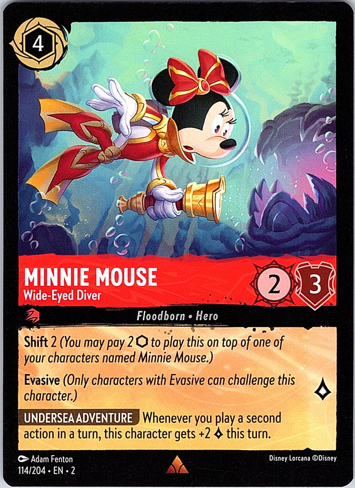 Minnie Mouse - Wide-Eyed Diver 114/204 Rare Rise of the Floodborn Lorcana NM