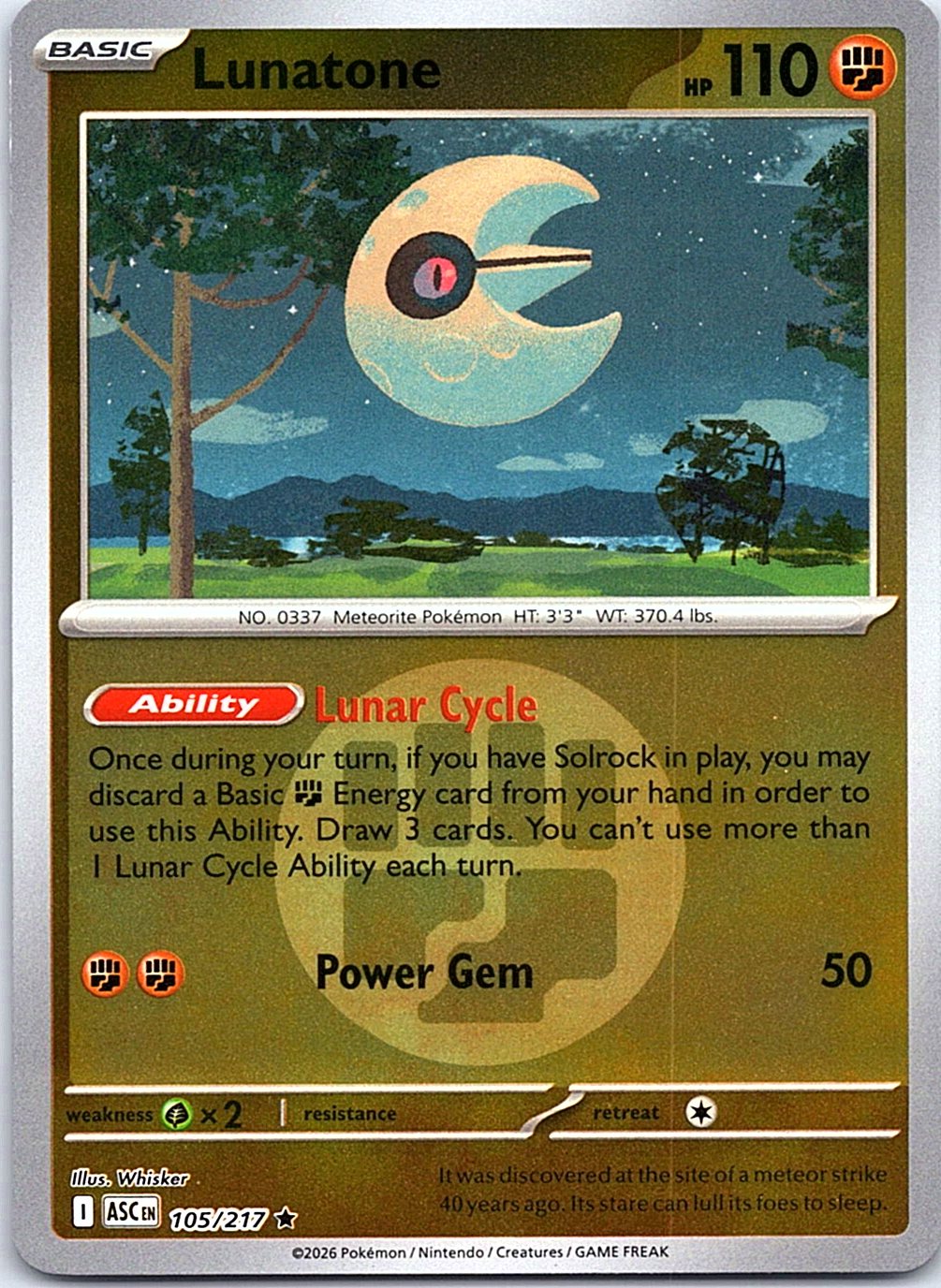 Lunatone (Energy Symbol Pattern) 105/217 Ascended Heroes Pokemon Reverse Holo NM