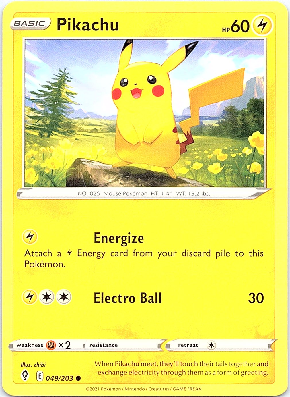 Pikachu 049/203 Common Evolving Skies Pokemon Lightly Played