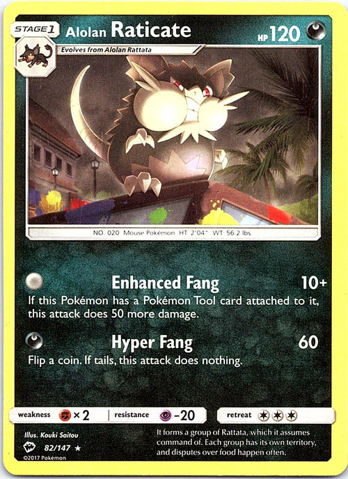 Alolan Raticate 82/147 Rare Burning Shadows Pokemon Moderately Played