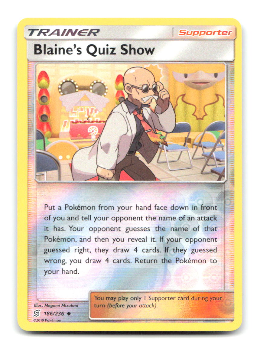 Blaine's Quiz Show 186/236 Uncommon Unified Minds Pokemon Reverse Holo Near Mint