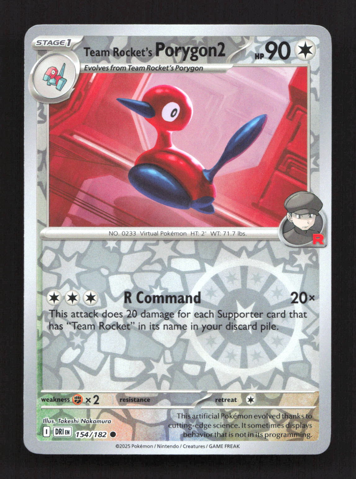 Team Rocket's Porygon2 154/182 Common Destined Rivals Pokemon Reverse Holo NM