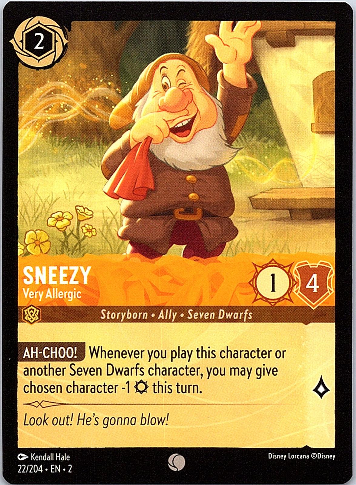 Sneezy - Very Allergic 22/204 Common Rise of the Floodborn Lorcana Near Mint