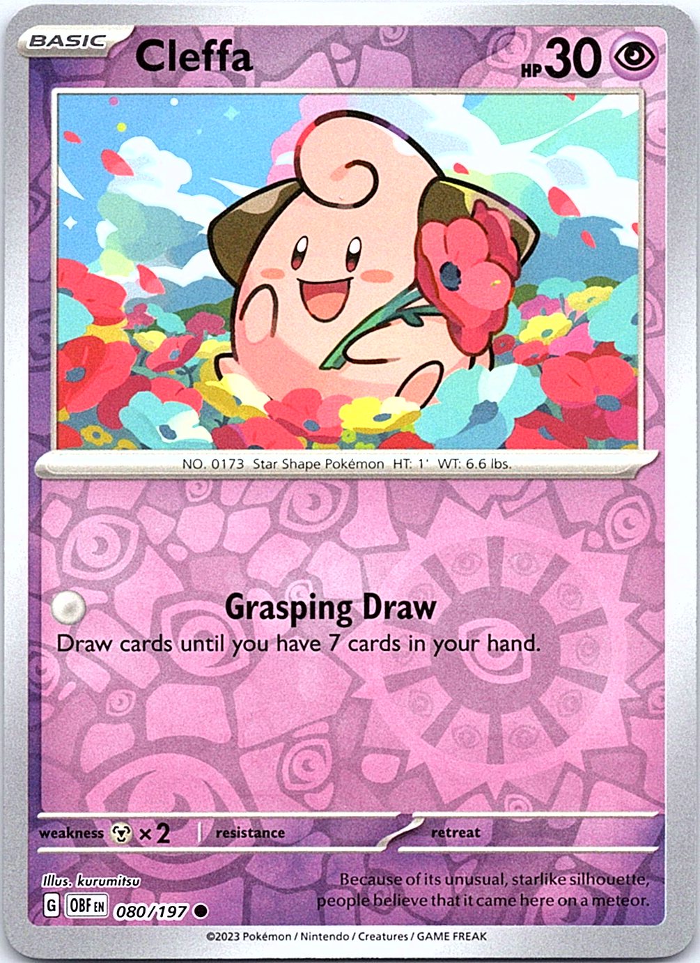 Cleffa 080/197 Common Obsidian Flames Pokemon Reverse Holo Near Mint