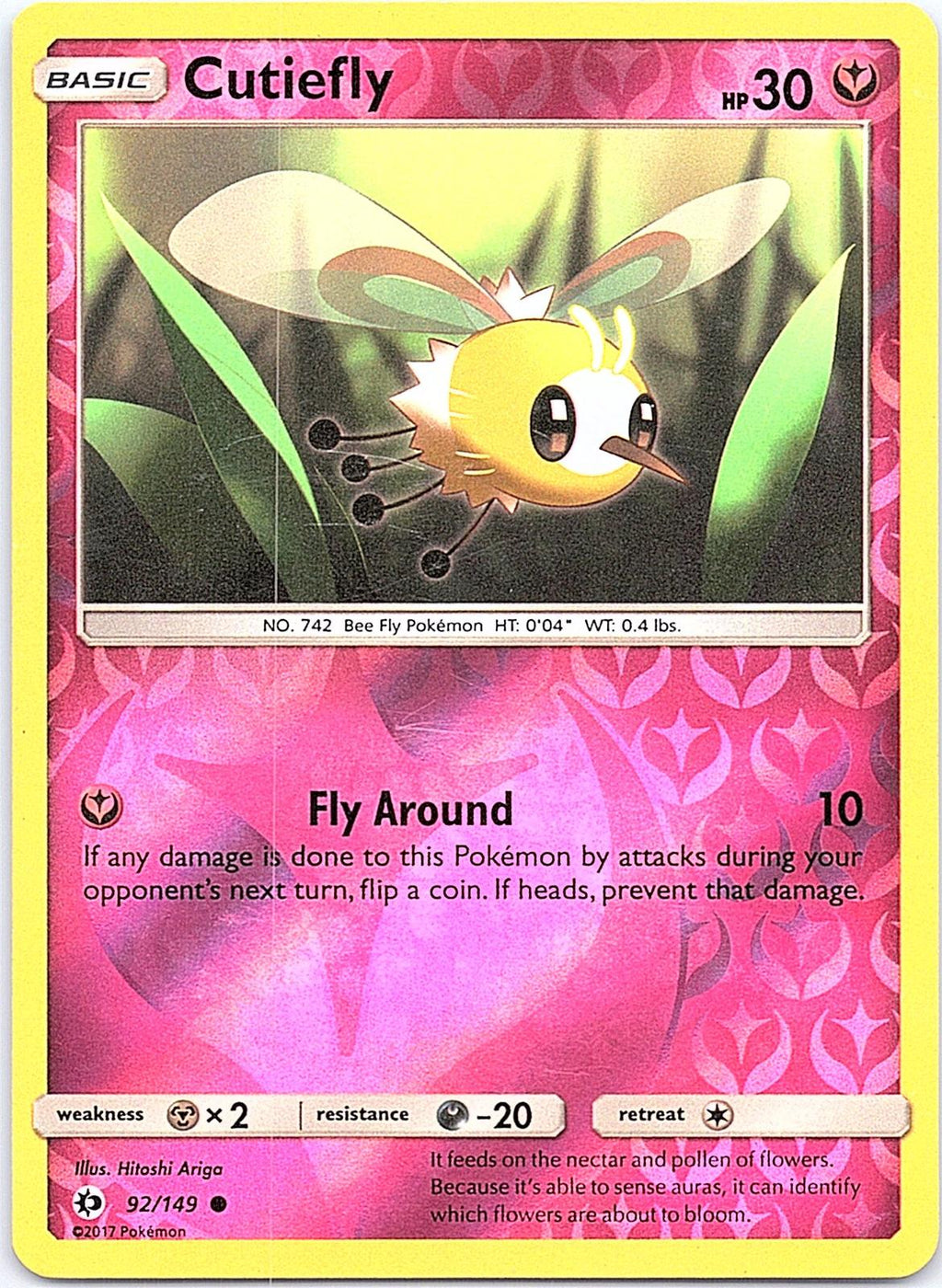 Cutiefly 92/149 Common SM Base Set Pokemon Reverse Holo Moderately Played