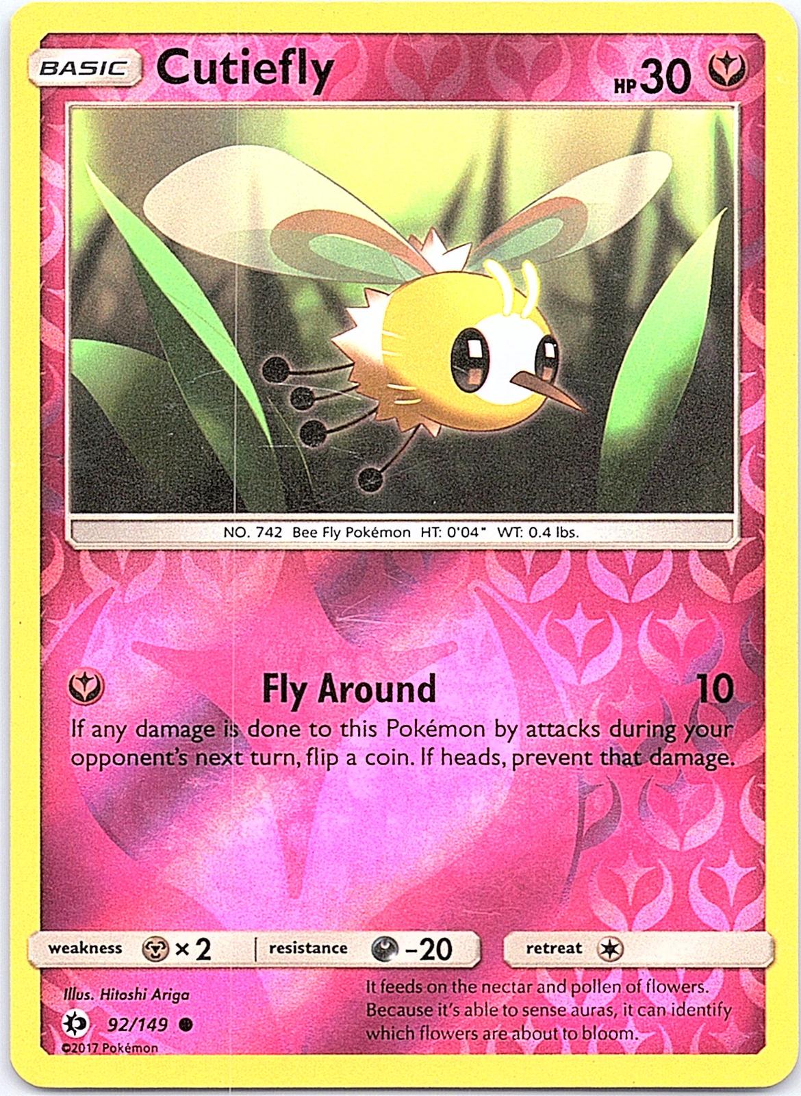 Cutiefly 92/149 Common SM Base Set Pokemon Reverse Holo Moderately Played