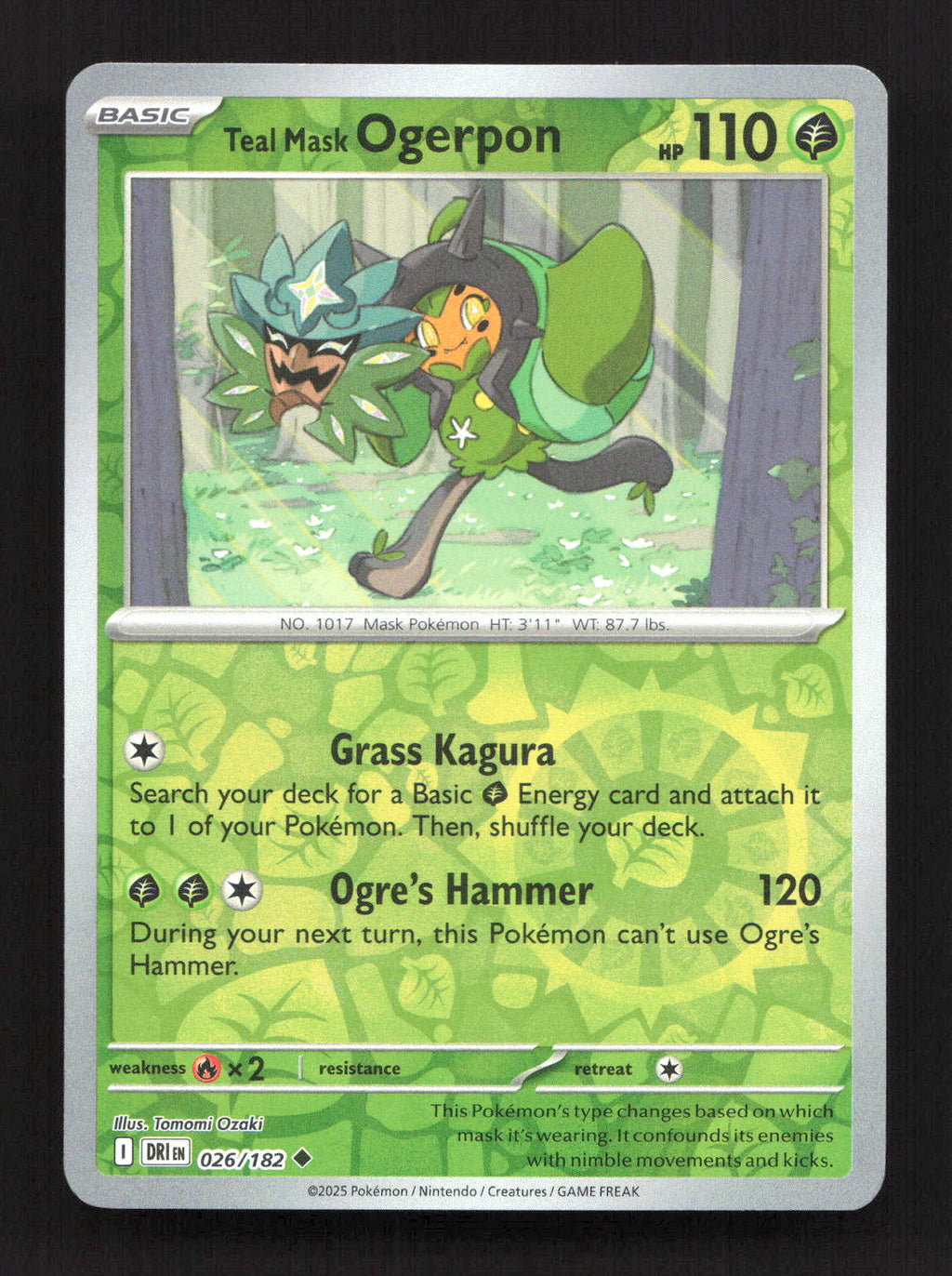 Teal Mask Ogerpon 026/182 Uncommon Destined Rivals Pokemon Reverse Holo NM