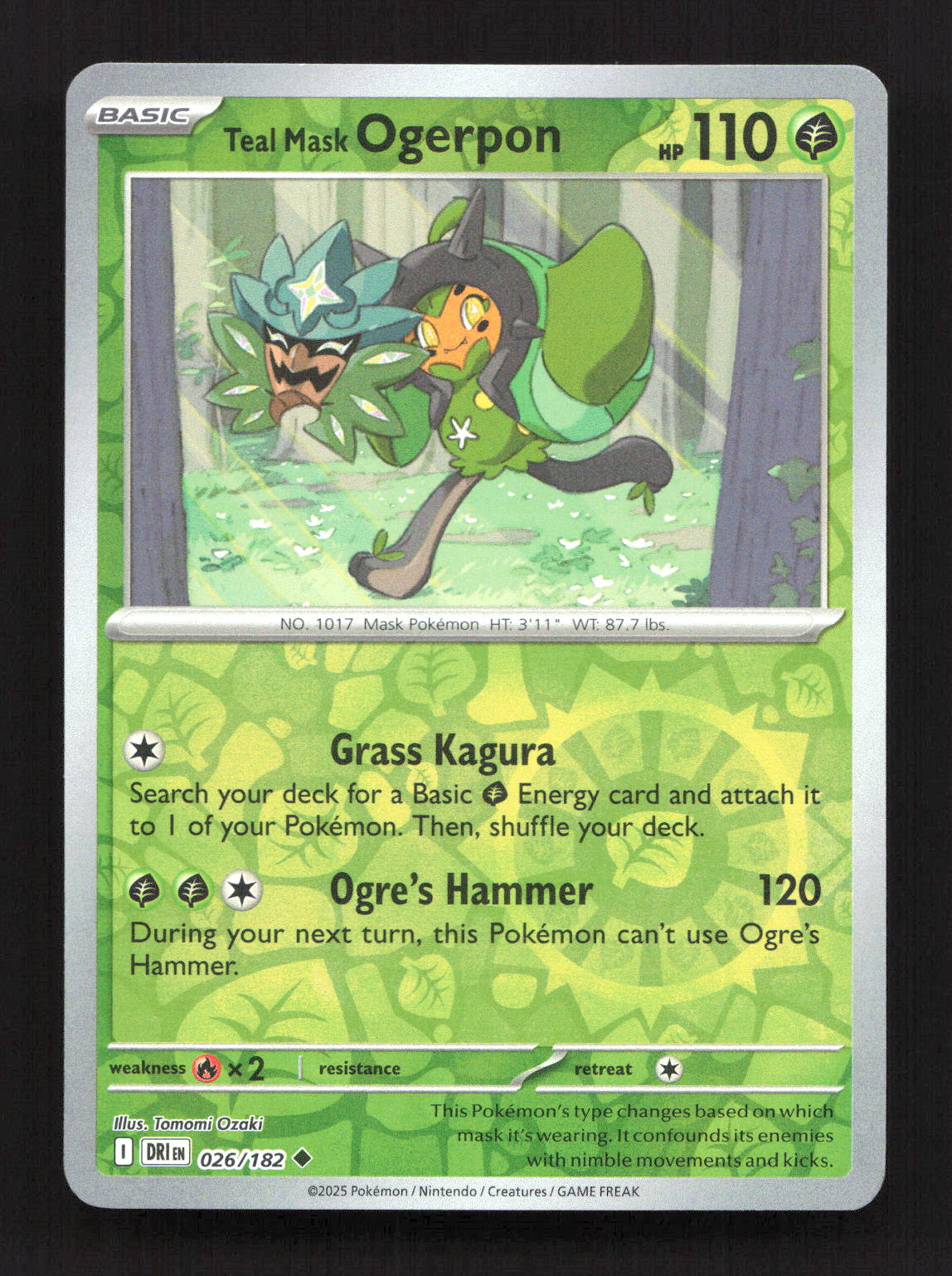 Teal Mask Ogerpon 026/182 Uncommon Destined Rivals Pokemon Reverse Holo NM