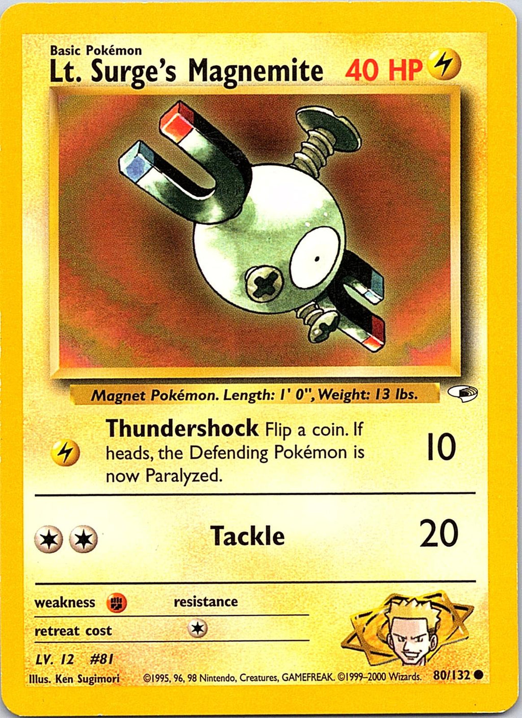 Lt. Surge's Magnemite 80/132 Common Gym Heroes Pokemon Unlimited MP