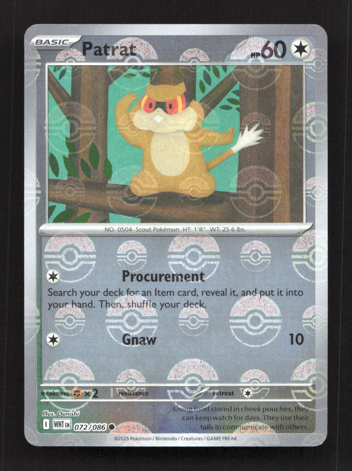 Patrat (Poke Ball Pattern) 072/086 Common White Flare Pokemon Holo Near Mint
