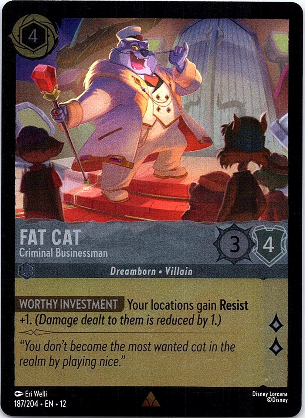 Fat Cat - Criminal Businessman 187/204 Rare Wilds Unknown Lorcana Cold Foil NM