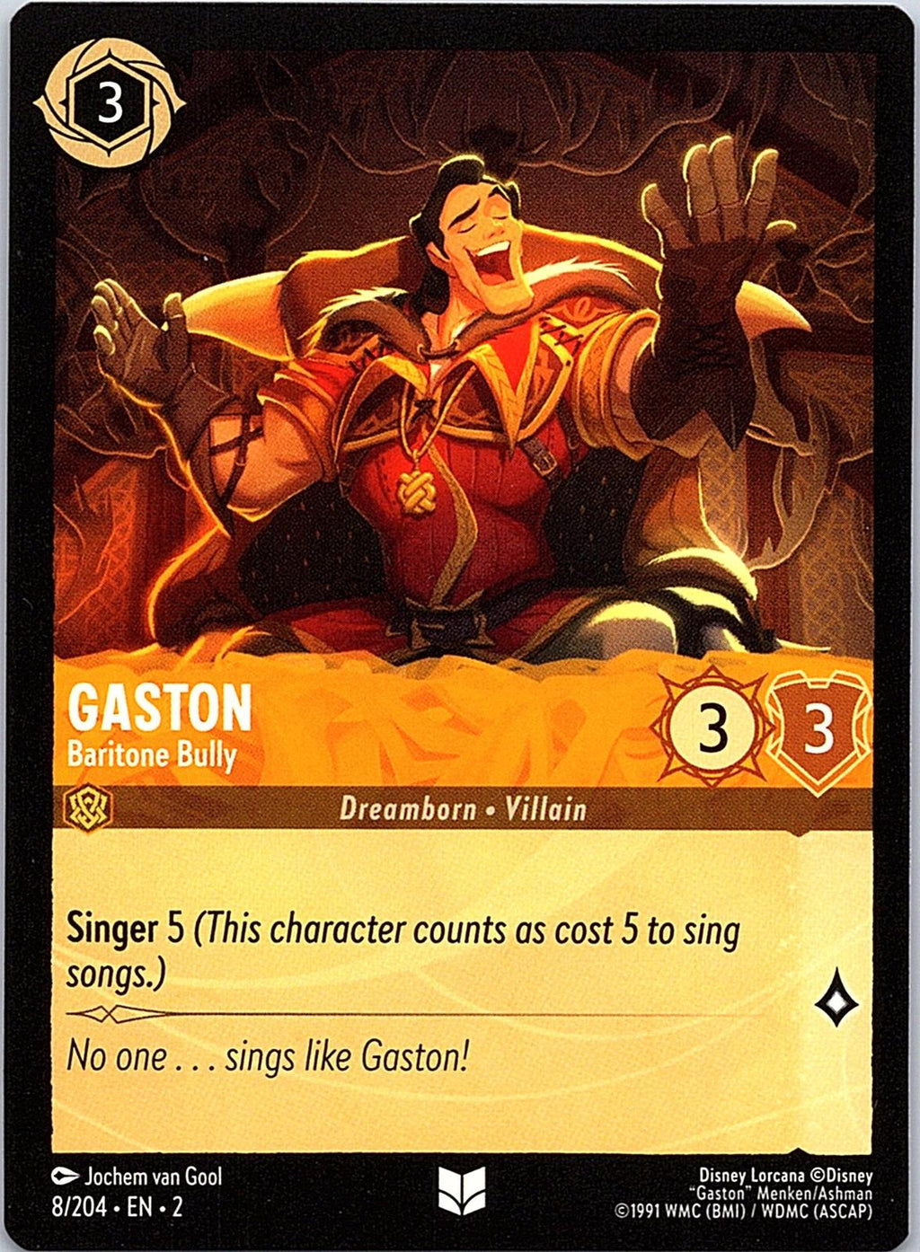 Gaston - Baritone Bully 8/204 Uncommon Rise of the Floodborn Lorcana Near Mint