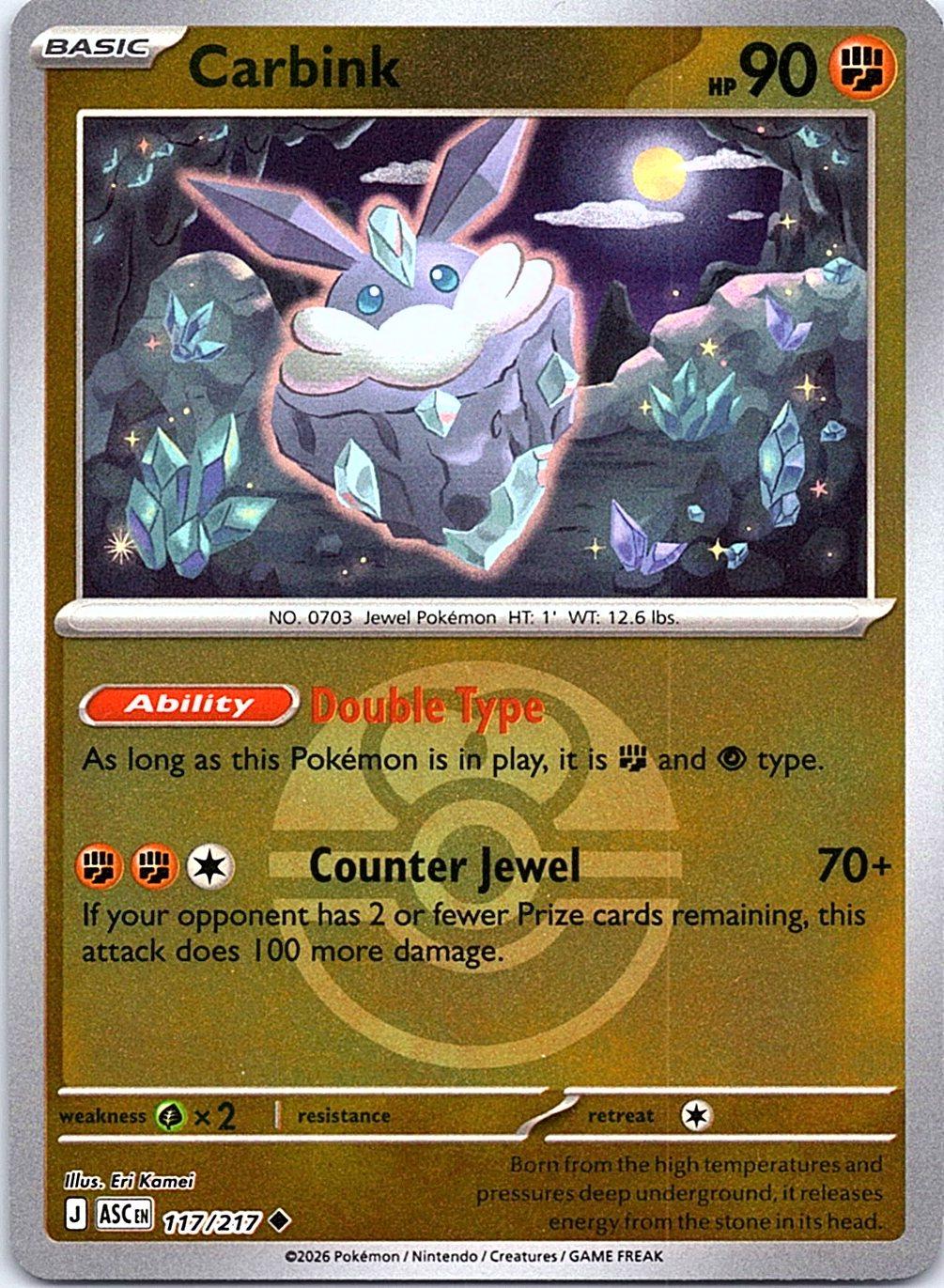 Carbink (Love Ball) 117/217 Uncommon Ascended Heroes Pokemon Reverse Holo NM