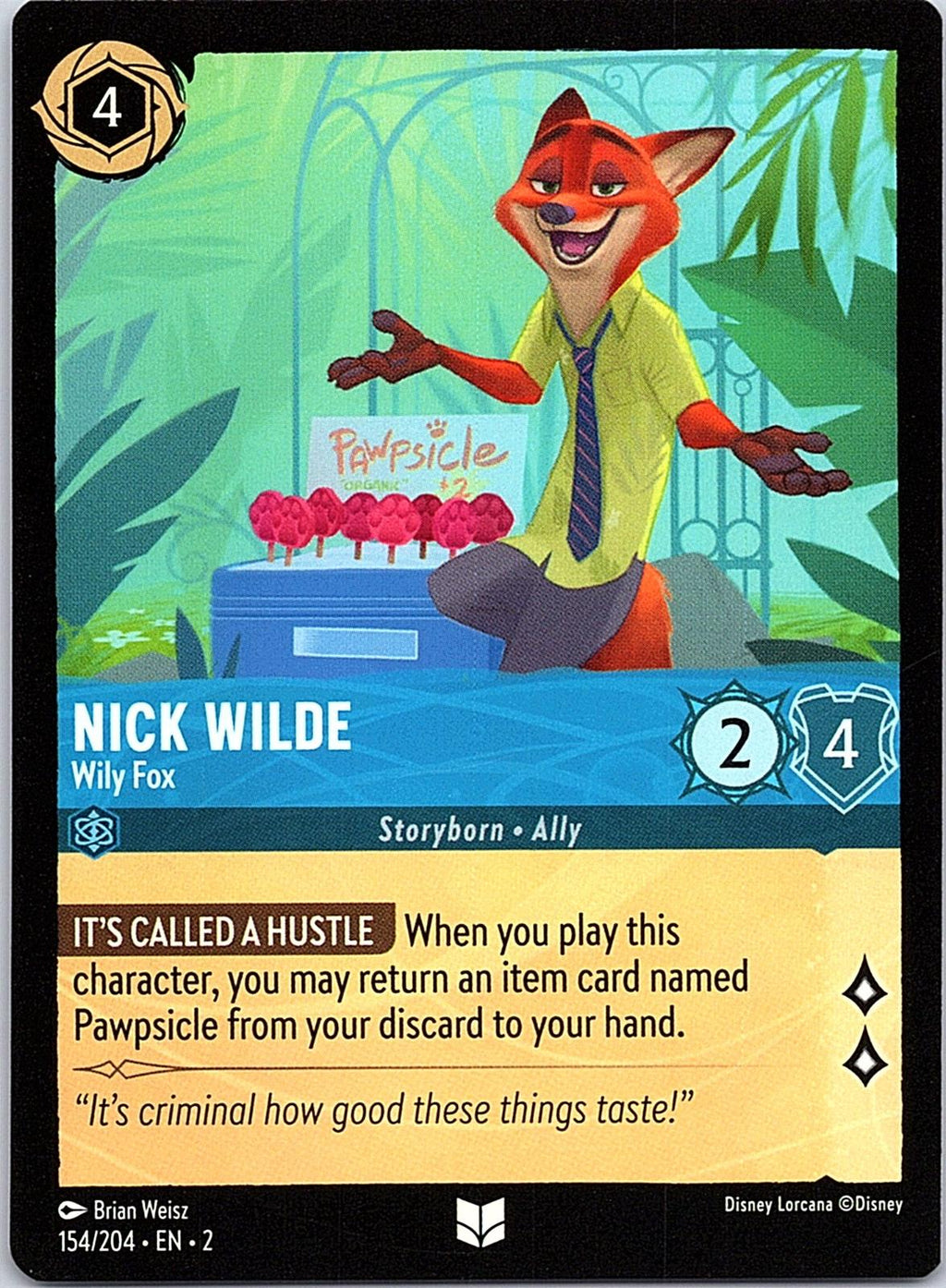 Nick Wilde - Wily Fox 154/204 Uncommon Rise of the Floodborn Lorcana Near Mint