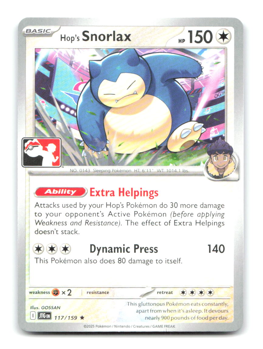 Hop's Snorlax 117/159 Rare Prize Pack Series Cards Pokemon Near Mint