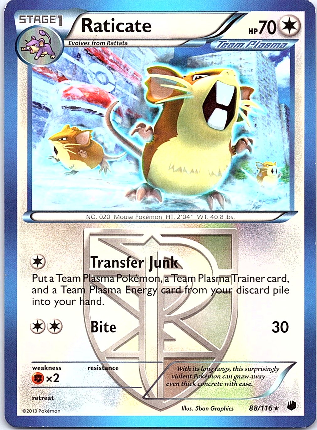 Raticate 88/116 Rare Plasma Freeze Pokemon Lightly Played