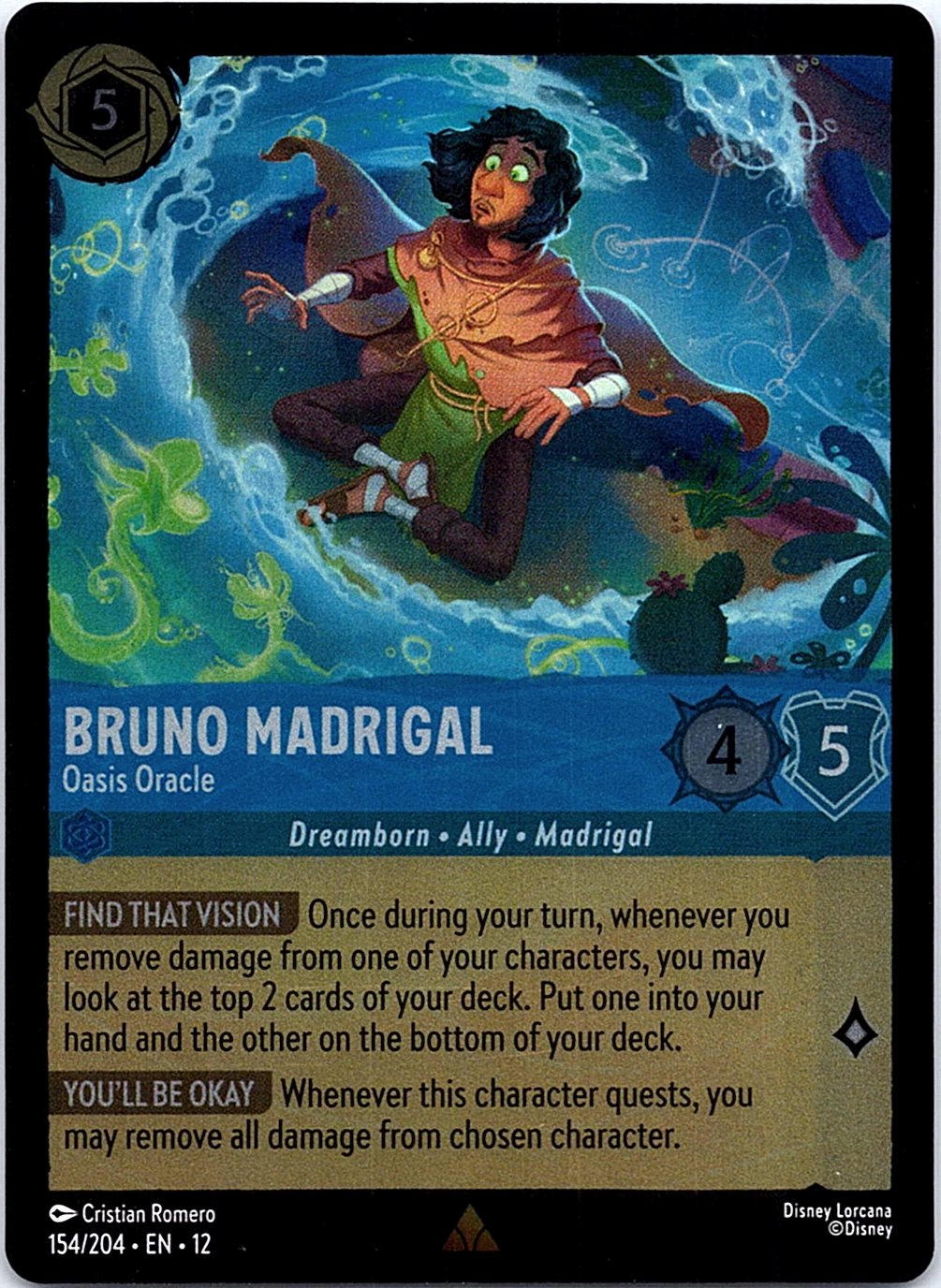 Bruno Madrigal - Oasis Oracle 154/204 Rare Wilds Unknown Lorcana Cold Foil NM