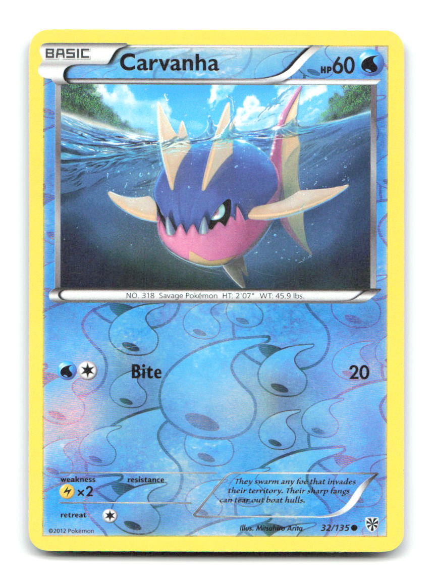 Carvanha 32/135 Common Plasma Storm Pokemon Reverse Holo Moderately Played
