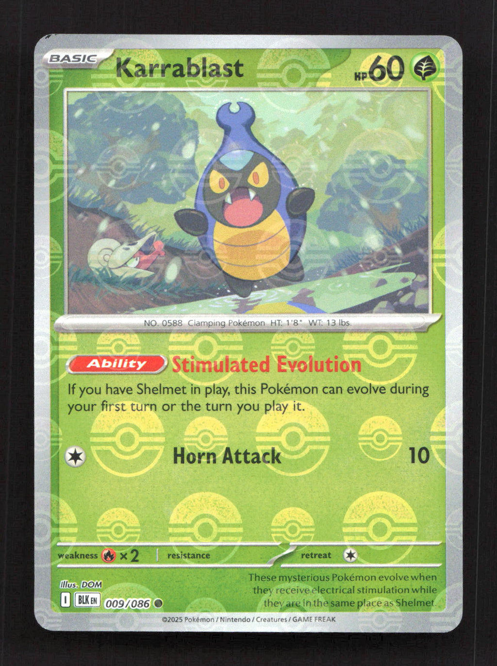 Karrablast (Poke Ball Pattern) 009/086 Holo Common Black Bolt Pokemon Near Mint