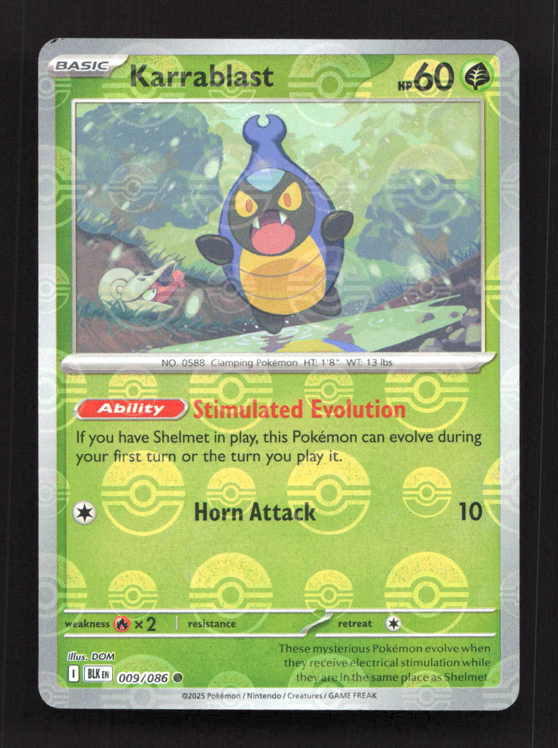 Karrablast (Poke Ball Pattern) 009/086 Holo Common Black Bolt Pokemon Near Mint
