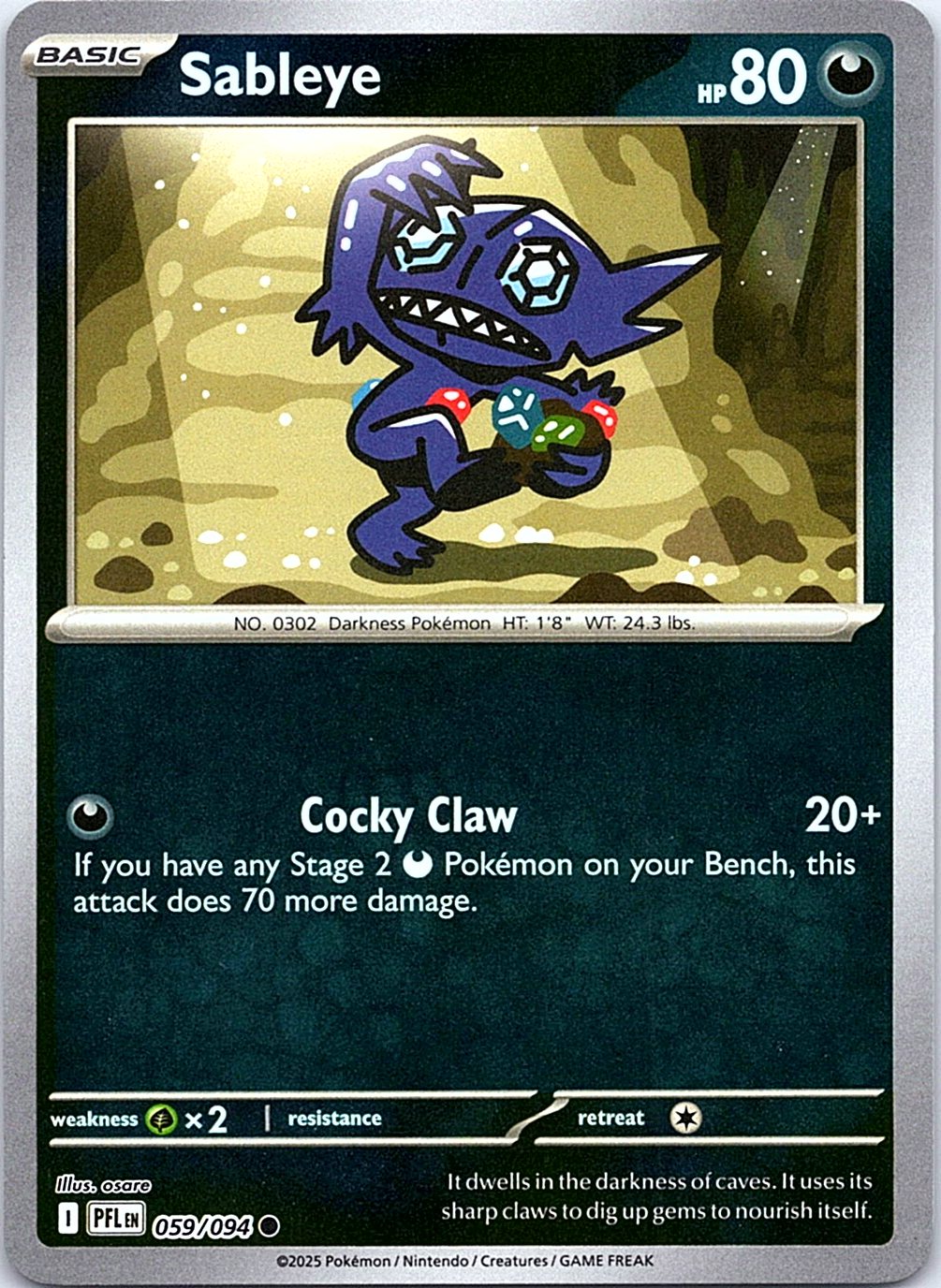 Sableye 059/094 Common Phantasmal Flames Pokemon Reverse Holo Near Mint
