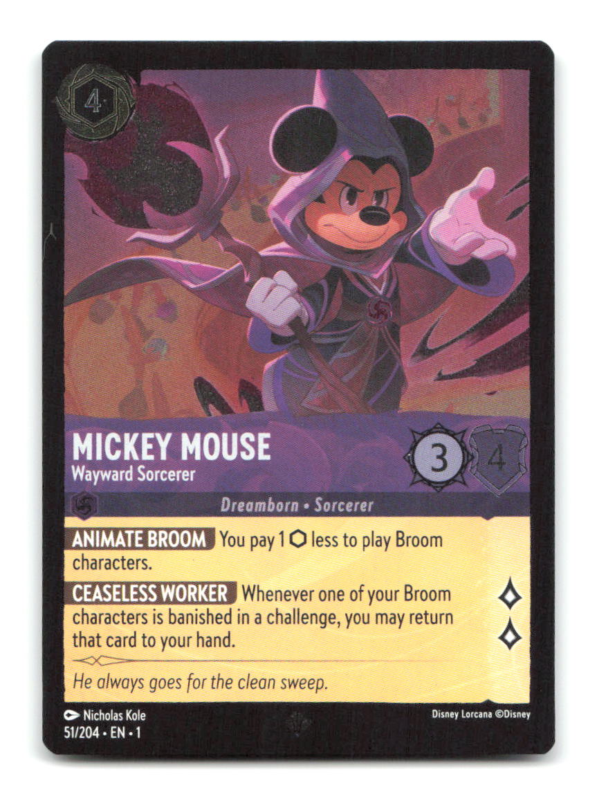 Mickey Mouse - Wayward Sorcerer 51/204 1 Lorcana Cold Foil NM