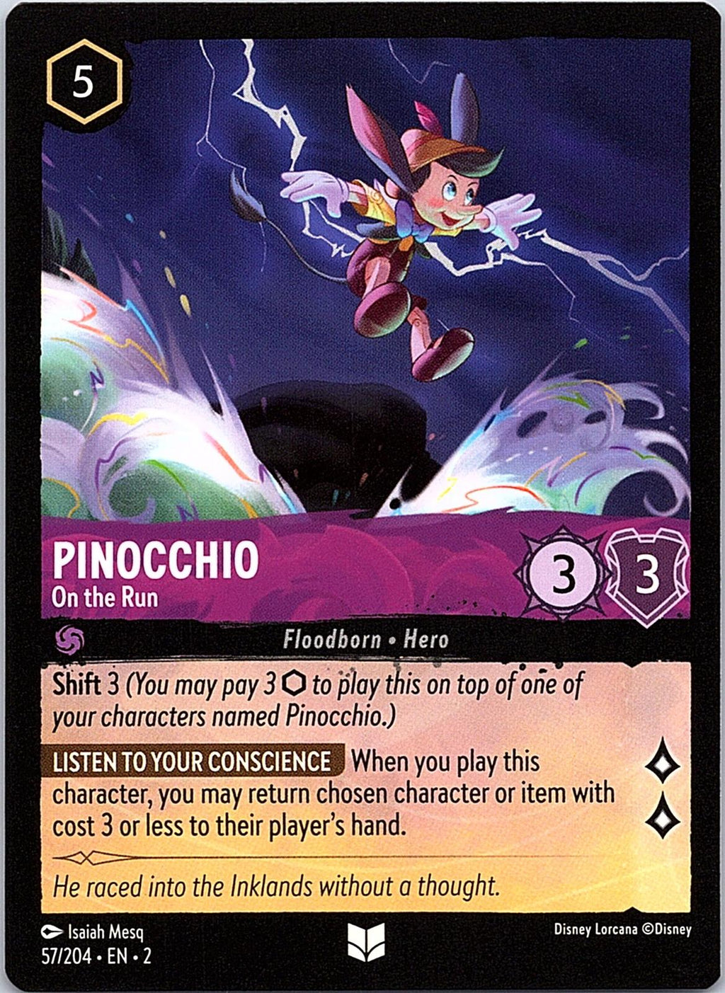 Pinocchio - On the Run 57/204 Uncommon Rise of the Floodborn Lorcana Near Mint