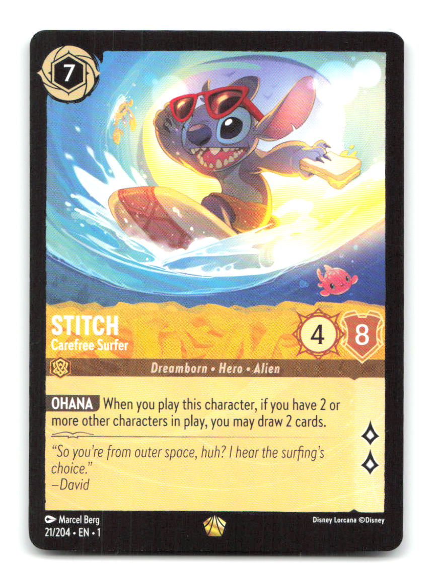 Stitch - Carefree Surfer 21/204 1 Lorcana NM