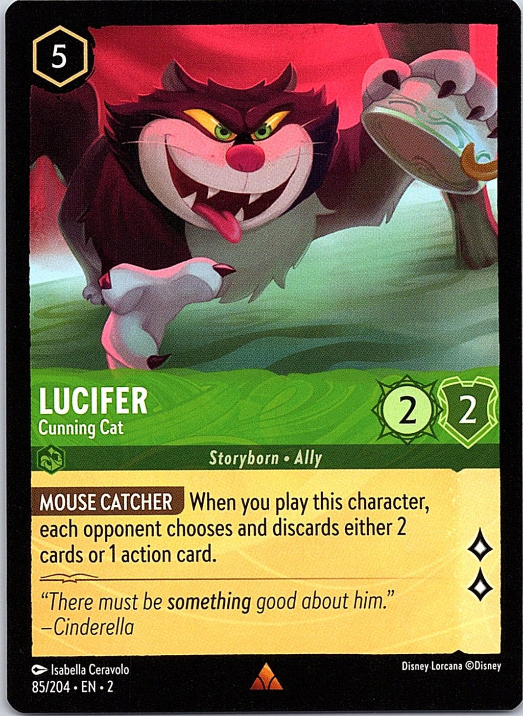 Lucifer - Cunning Cat 85/204 Rare Rise of the Floodborn Lorcana Near Mint