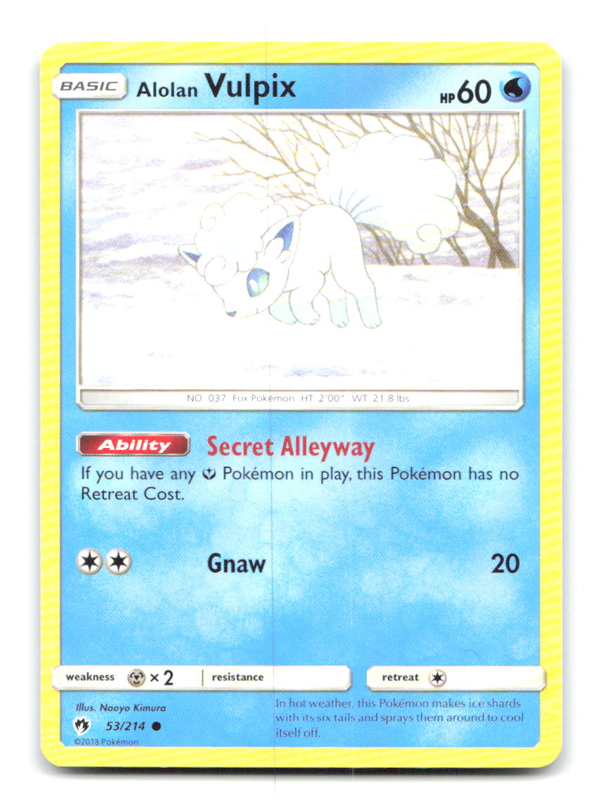 Alolan Vulpix 53/214 Common Lost Thunder Pokemon Lightly Played