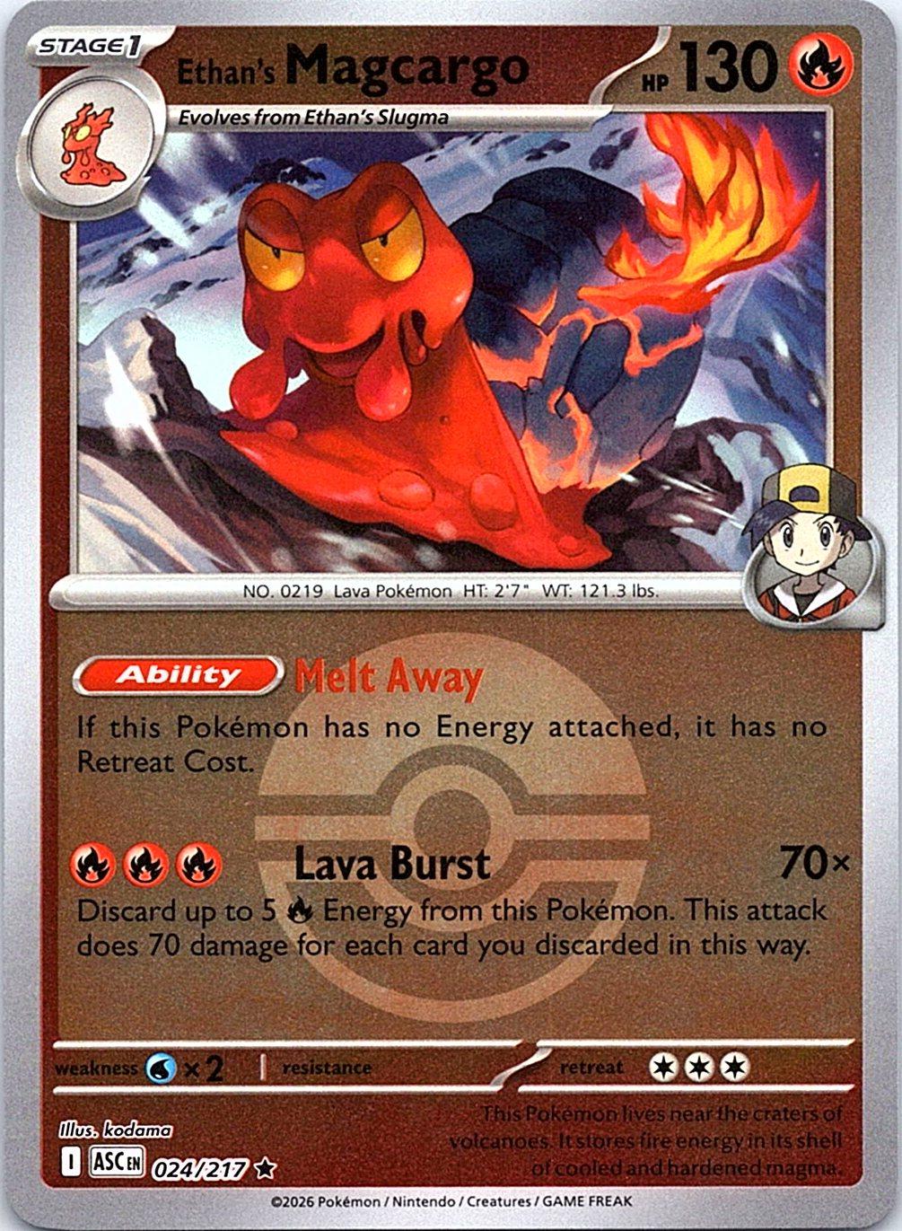 Ethan's Magcargo (Poke Ball) 024/217 Ascended Heroes Pokemon Reverse Holo NM
