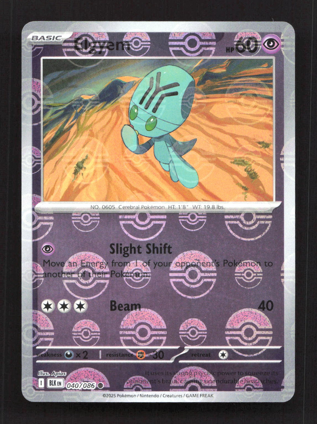 Elgyem (Poke Ball Pattern) 040/086 Holo Common Black Bolt Pokemon Near Mint