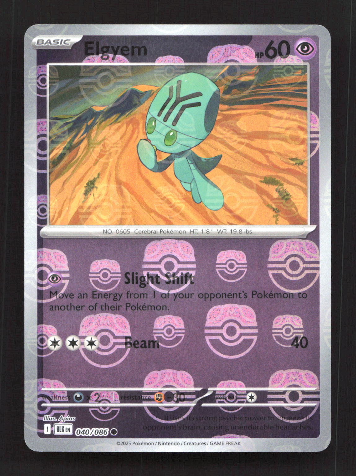 Elgyem (Master Ball Pattern) 040/086 Holo Common Black Bolt Pokemon Near Mint