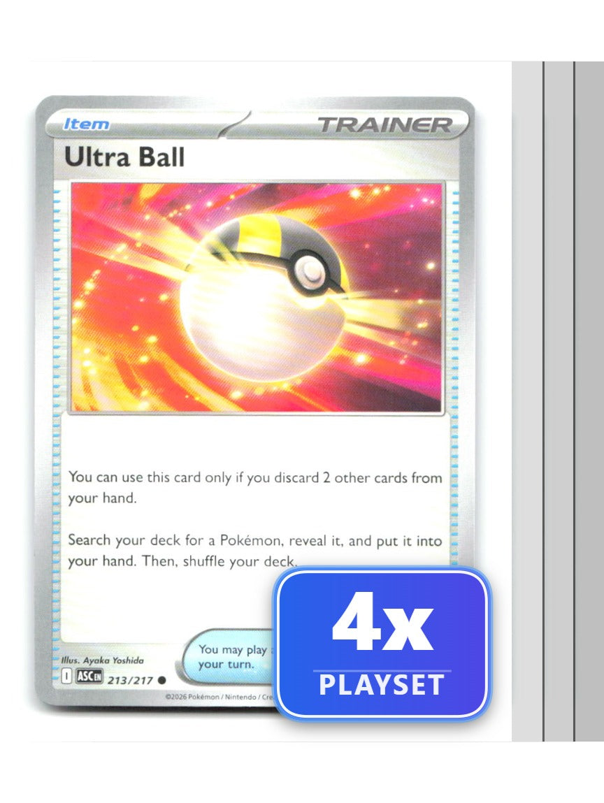 Playset of 4 Ultra Ball 213/217 Common Ascended Heroes Pokemon Near Mint