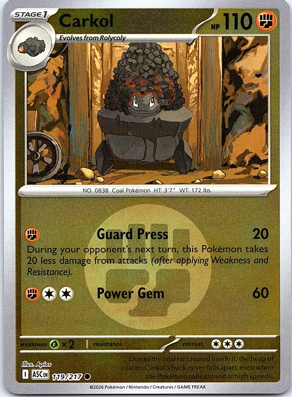 Carkol (Energy Symbol Pattern) 119/217 Ascended Heroes Pokemon Reverse Holo NM
