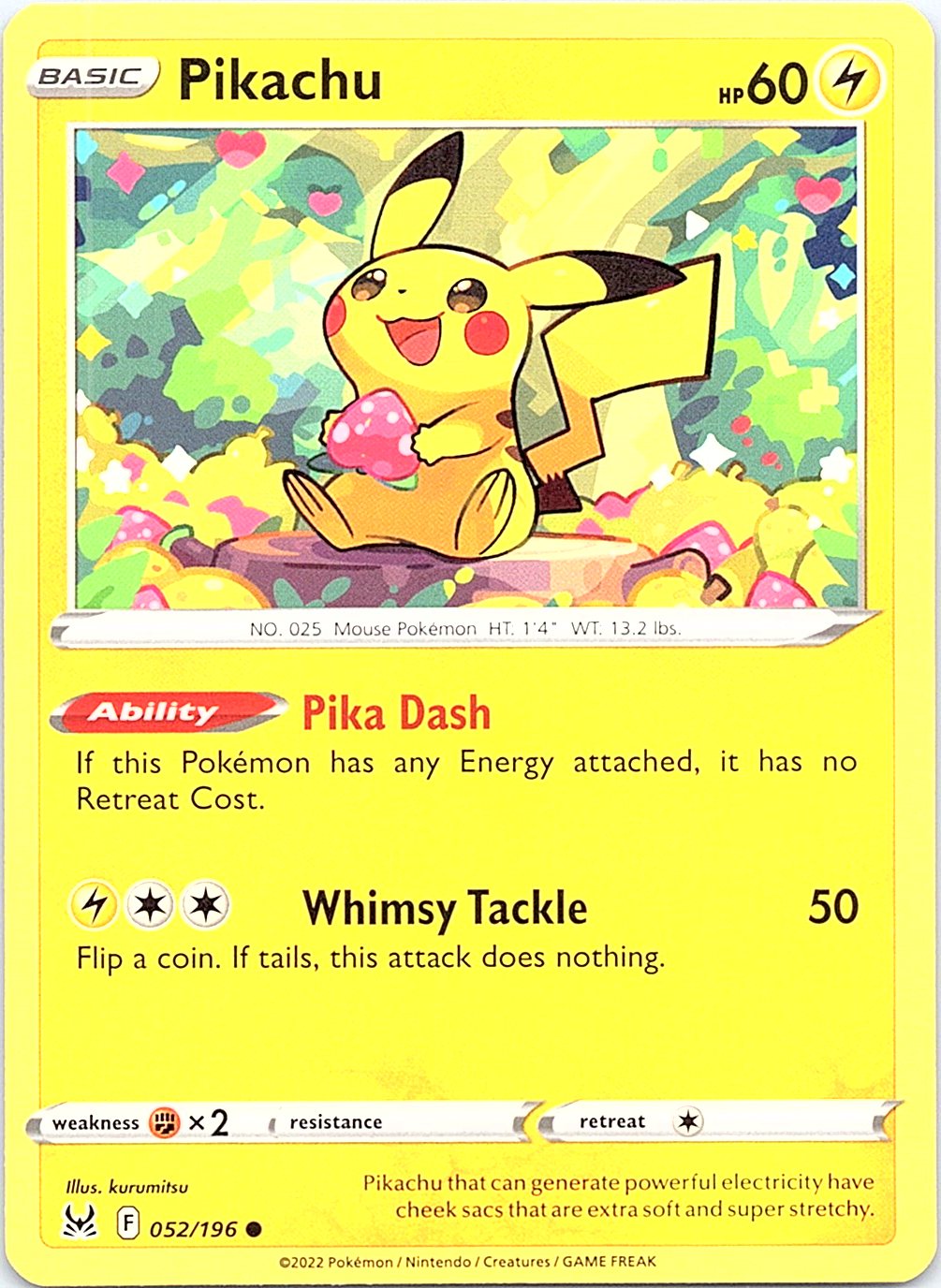 Pikachu 052/196 Common Lost Origin Pokemon Lightly Played