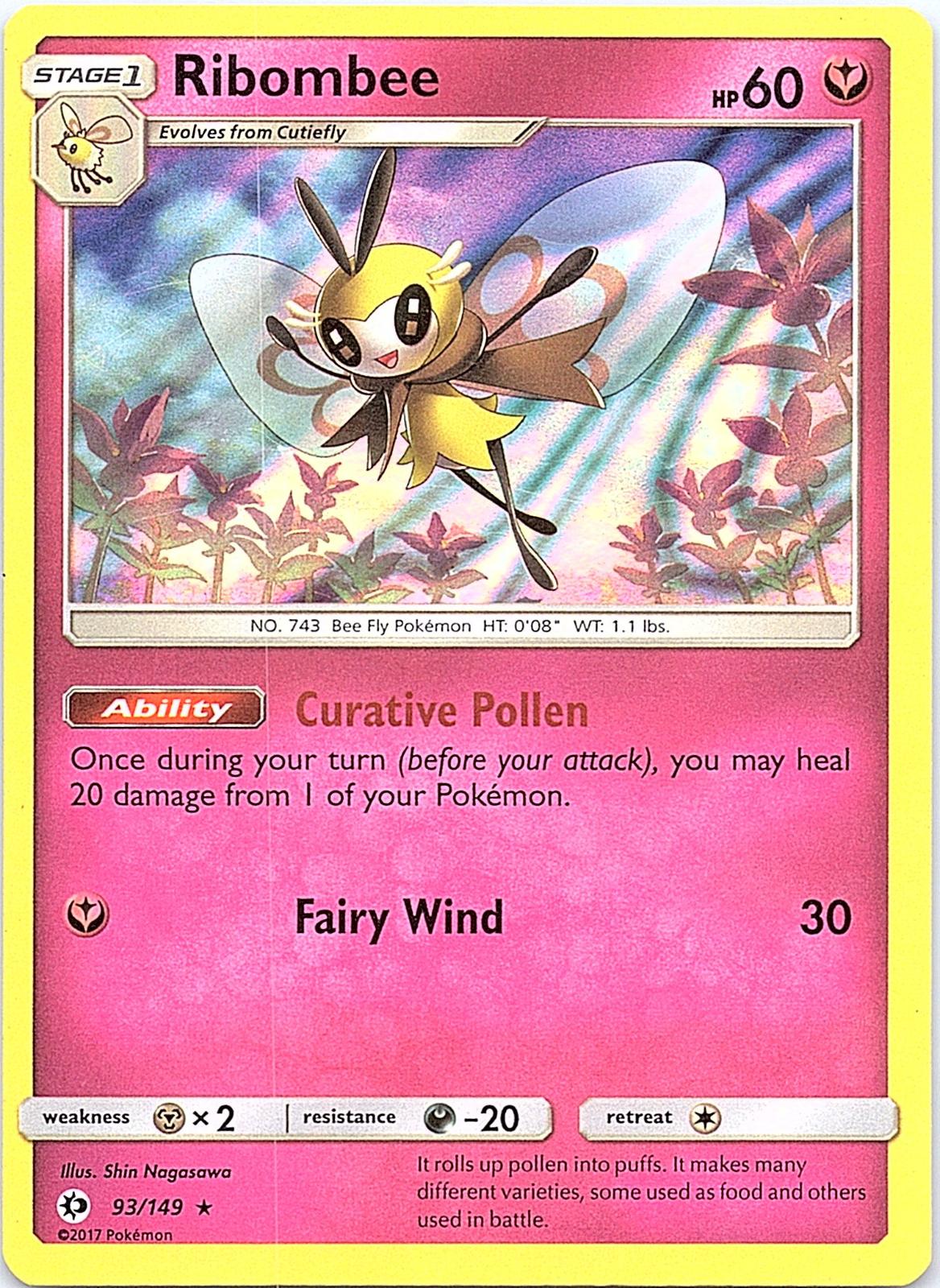 Ribombee 93/149 Holo Rare SM Base Set Pokemon Moderately Played