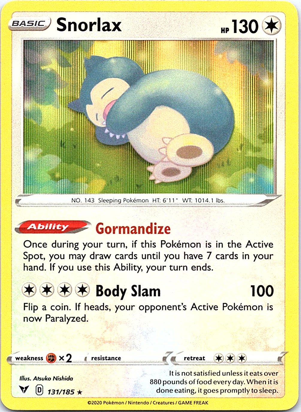 Snorlax 131/185 Holo Rare Vivid Voltage Pokemon Lightly Played