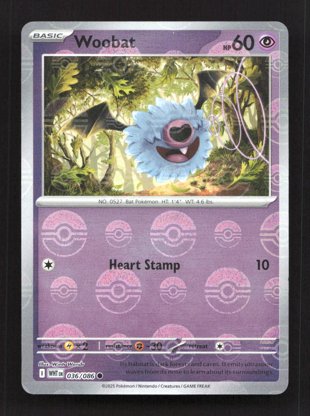 Woobat (Poke Ball Pattern) 036/086 Common White Flare Pokemon Holo Near Mint